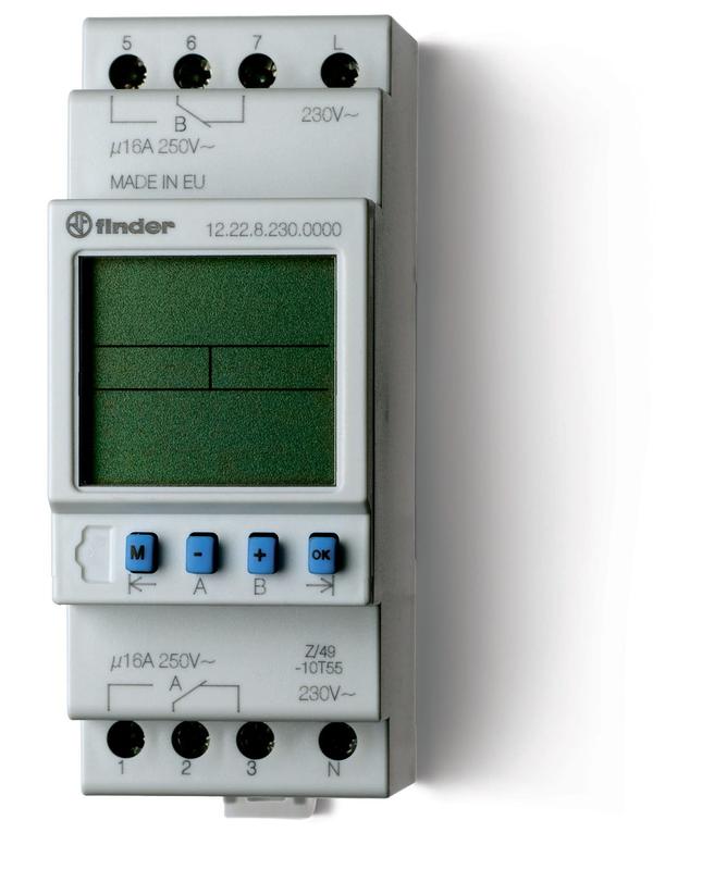 Реле времени цифровое недельное 16А 24В AC/DC 1CO 35.8мм IP20 монтаж на рейку 35мм FINDER 122200240000PAS