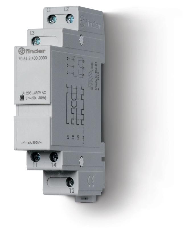 Реле контрольное для 3х-фазных сетей обрыв/чередование фаз выход 1CO 6А модульное 17.5мм IP20 FINDER 706184000000PAS