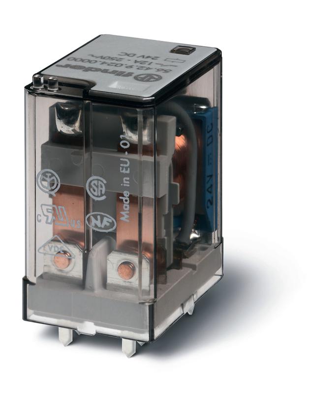 Реле миниатюрное силовое электромеханич. монтаж на печатную плату 2CO 12А AgNi 12В DC RTI FINDER 564290120000