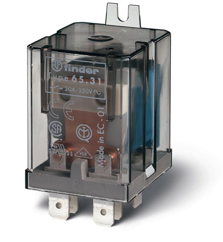 Реле силовое электромеханич. монтаж в наконечники Faston 250 (6.3х0.8мм) 1NO + 1NC 20А AgCdO 24В DC RTI монтаж. фланец FINDER 653190240000PAS