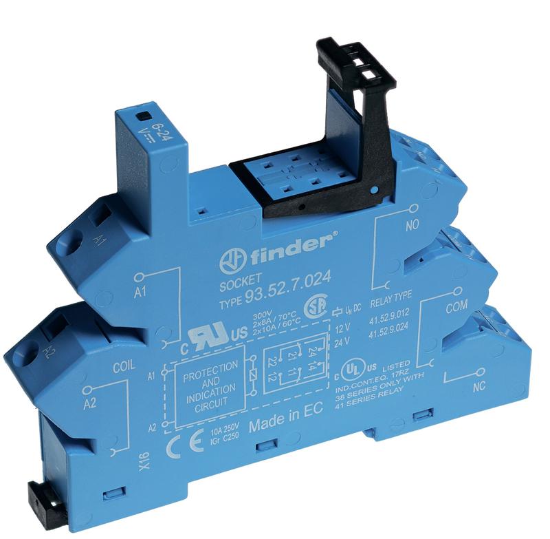 Розетка с безвинт. клеммами (пружинный зажим) для реле 41 серии 125В AC/DC в комплекте пластик. клипса опции: LED FINDER 93520125