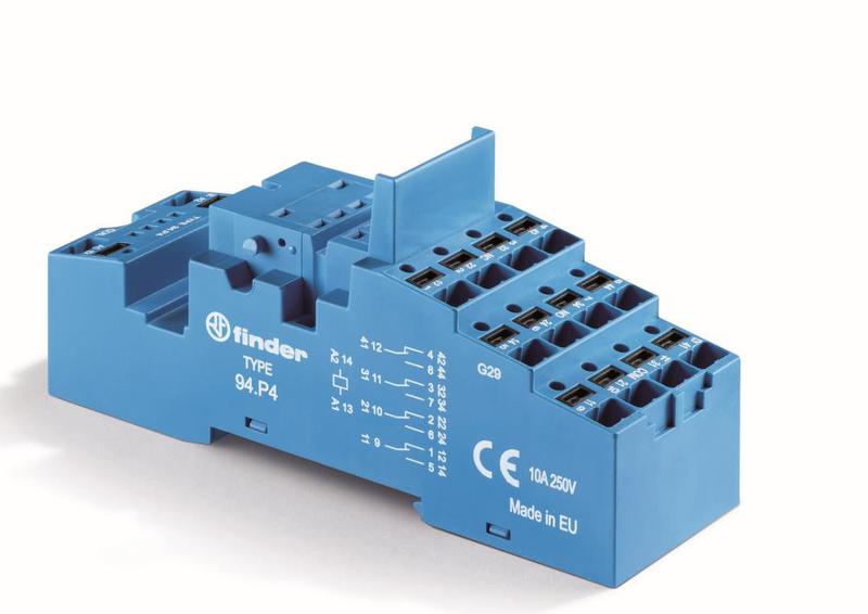 Розетка с безвинт. клеммами Push-in для реле 55.32 55.34 таймера 85.02 85.04 модули 86.00 99.02 в комплекте пластик. клипса 094.91.3 син. FINDER 94P4SPA