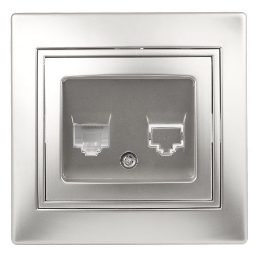 Розетка телефонная 1-м СП Plano 1-302-03 RJ11 IP20 алюм. Intro Б0030082