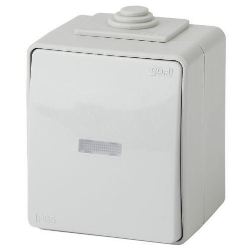 Переключатель 1-кл. ОП Эра Эксперт 10А IP65 11-1610-03 250В 10AX с подсветкой сер. Эра Б0035981