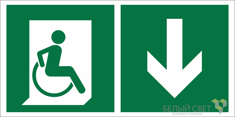 Знак безопасности BL-2915B.E70"Указ. двери эвакуац. выхода (прав.) для МГН" Белый свет a18503