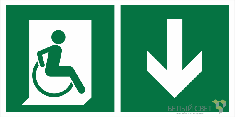 Знак безопасности BL-3015.E70"Указ. двери эвакуац. выхода (прав.) для МГН" Белый свет a18549