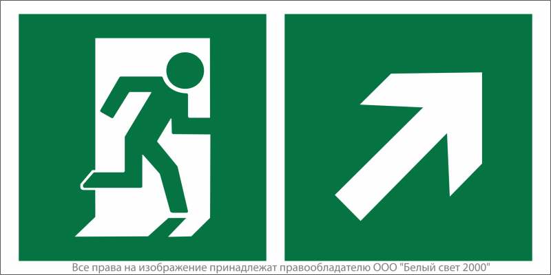 Знак безопасности BL-3517.E37"Напр. к эвакуационному выходу направо вверх" Белый свет a18610