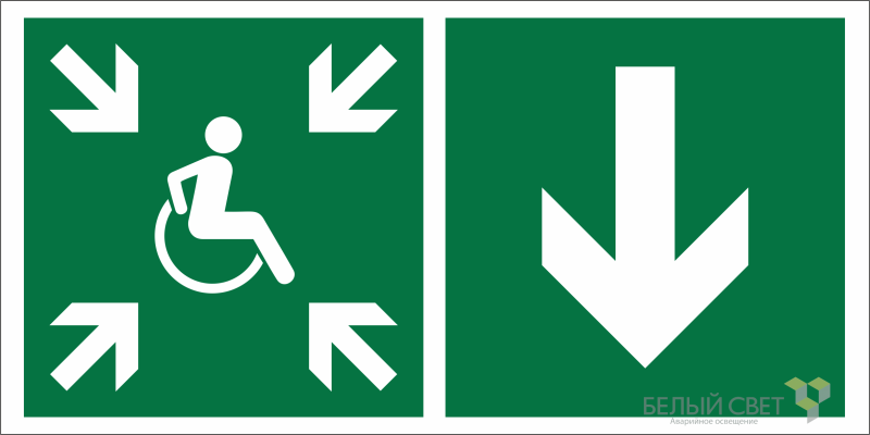Знак безопасности BL-4020.E78"Указ. двери пункта сбора(безоп.зоны)МГН(прав.)" Белый свет a20264