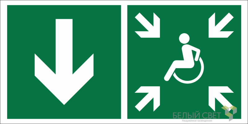 Знак безопасности NPU-2110.E79 "Указатель двери пункта сбора (безопасной зоны) МГН (левосторонний)" Белый свет a20407