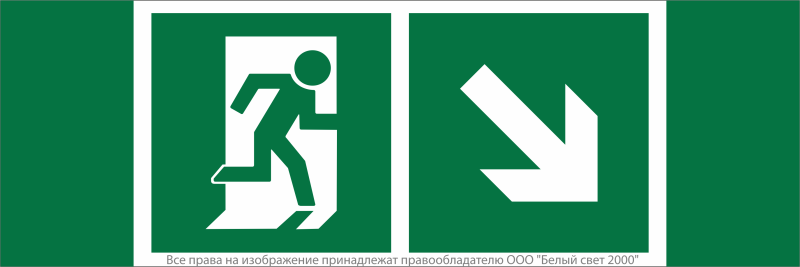 Знак безопасности NPU-3413.E36"Напр. к эвакуационному выходу направо вниз" Белый свет a18161