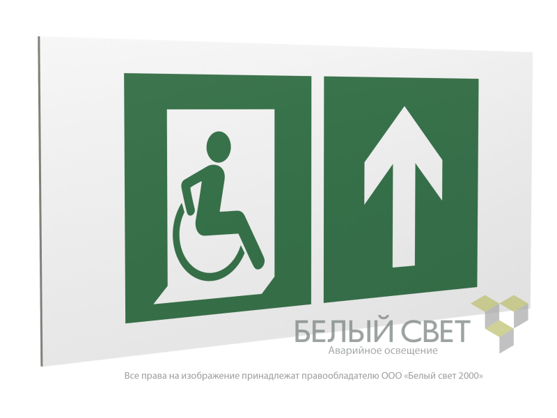 Знак безопасности PP-36162.E69"Напр. движения к эвакуац. выходу МГН прямо" Белый свет a18637