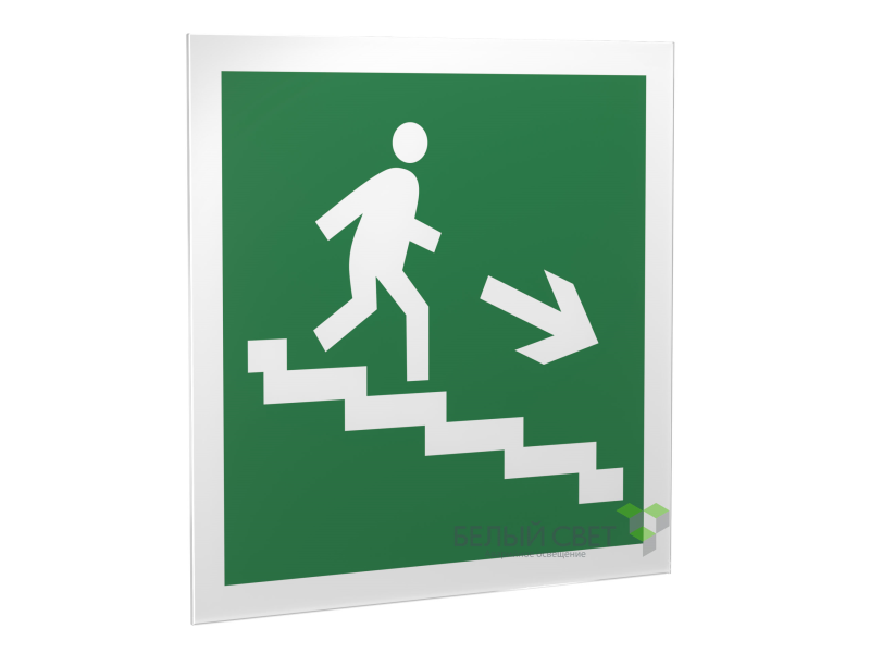 Знак безопасности PS-15164.E13"Напр. к эвакуац. выходу по лестн. вниз (прав.)" Белый свет a21931