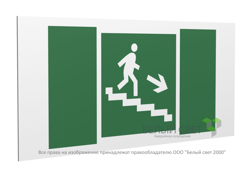 Знак безопасности PS-40206.E13"Напр. к эвакуац. выходу по лестн. вниз (прав.)" Белый свет a18511