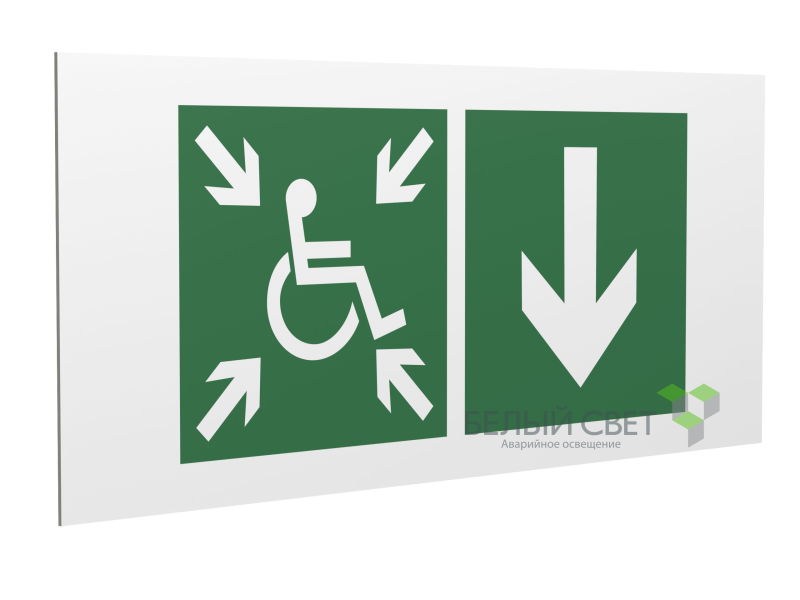 Знак безопасности PS-40206.E78"Указ. двери пункта сбора(безоп.зоны)МГН(прав)" Белый свет a20632