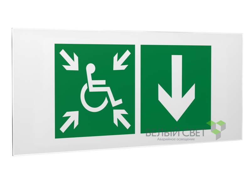 Знак безопасности PS-50206.E78"Указ. двери пункта сбора(безоп.зоны)МГН(прав)" Белый свет a20712