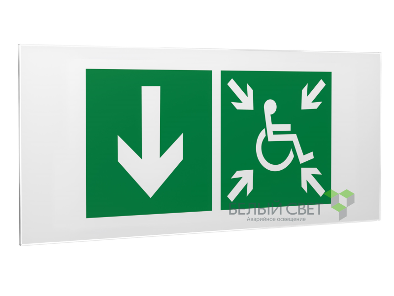 Знак безопасности PS-50206.E79"Указ. двери пункта сбора(безоп.зоны)МГН(лев.)" Белый свет a20713
