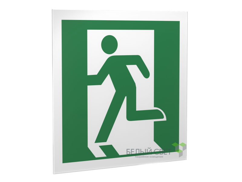 Знак безопасности PS-50506.E01-01"Выход здесь (лев.)" Белый свет a13763