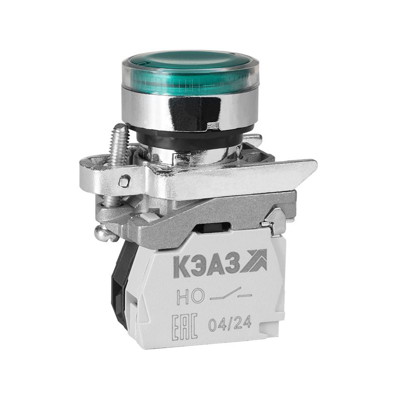 Кнопка КМЕ4530мЛС-24В-зеленый-3но+0нз-цилиндр-индикатор-IP54 КЭАЗ 289919