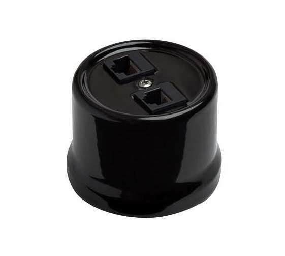 Розетка компьютерная 2-м ОП Лизетта RJ45 10А IP20 ретро кат.5E керамика черн. Bironi B1-302-03