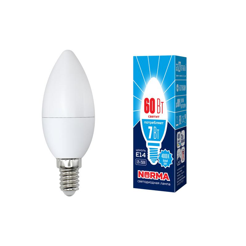 Лампа светодиодная LED-C37-7W/NW/E14/FR/NR Norma 7Вт матовая 4000К нейтр. бел. E14 (упак. картон) Volpe UL-00003795