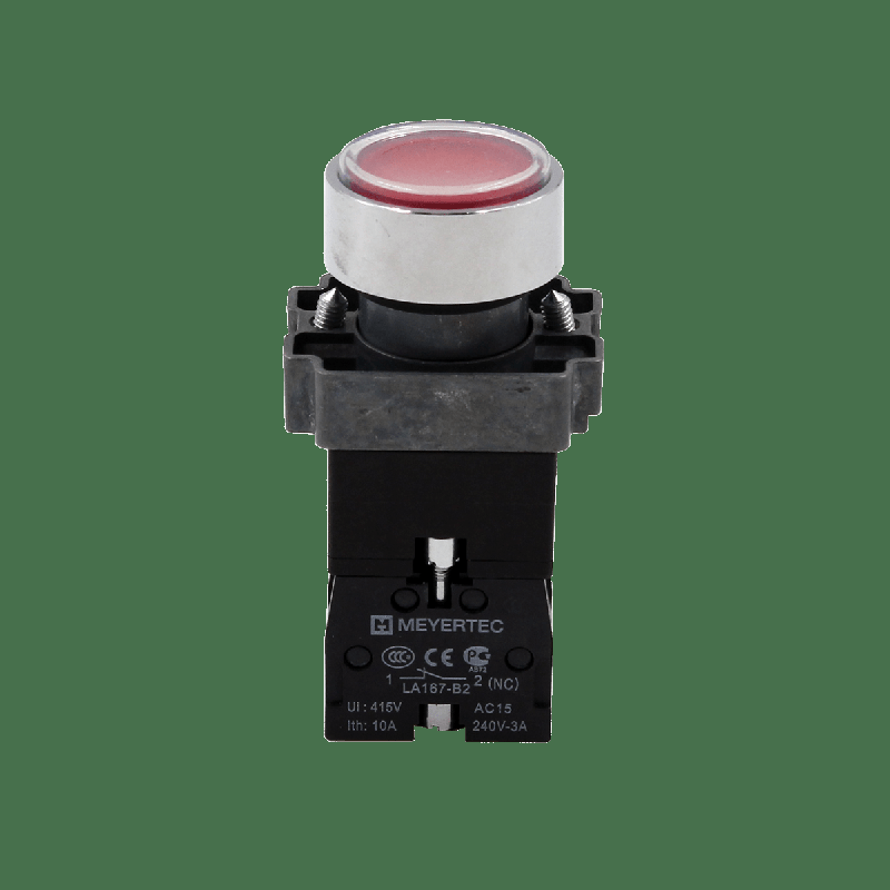 Кнопка плоская с подсветкой 220В AC/DC 1NС IP67 металл MTB2-BWF3462 красн. ОВЕН 132653