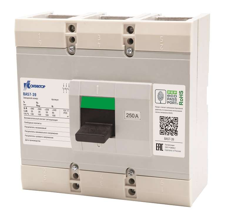 Выключатель автоматический 3п 400А 2000Im ВА57-39-341810 660/380В AC НР=220В DC 1З2Р Контактор L630-0217