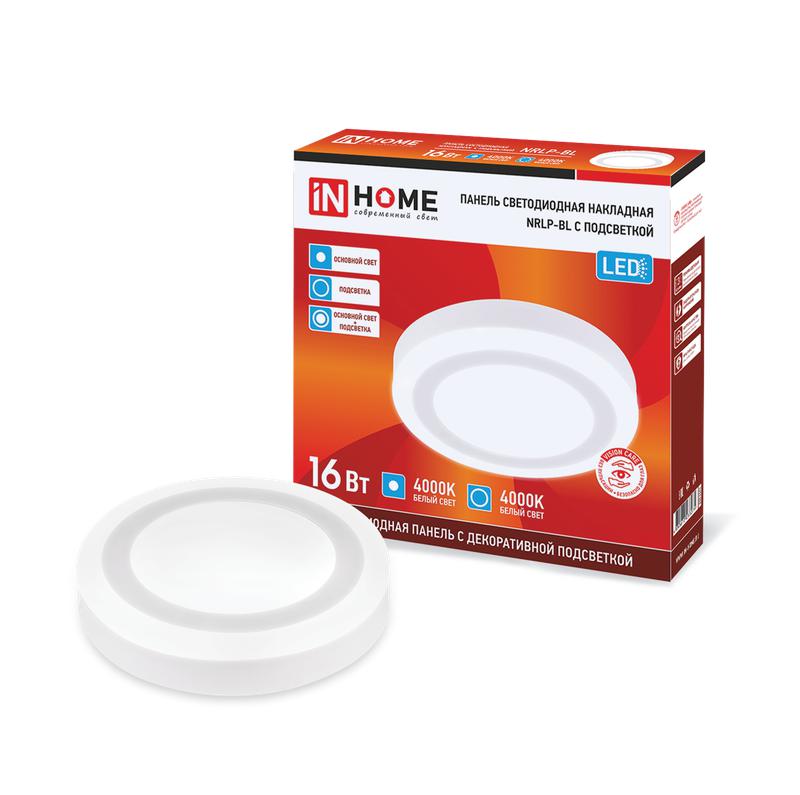 Светильник светодиодный NRLP-BL 16Вт 4000К IP20 960лм 230В 195мм круглый накладной с подсветкой панель бел. IN HOME 4690612033075