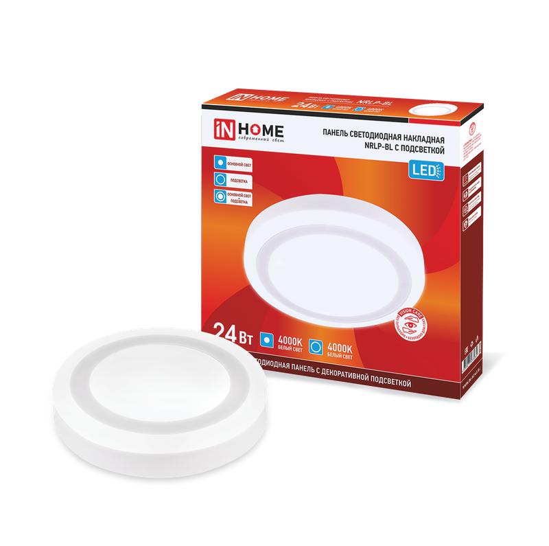 Светильник светодиодный NRLP-BL 24Вт 4000К IP20 1440лм 230В 245мм круглый накладной с подсветкой панель бел. IN HOME 4690612033082