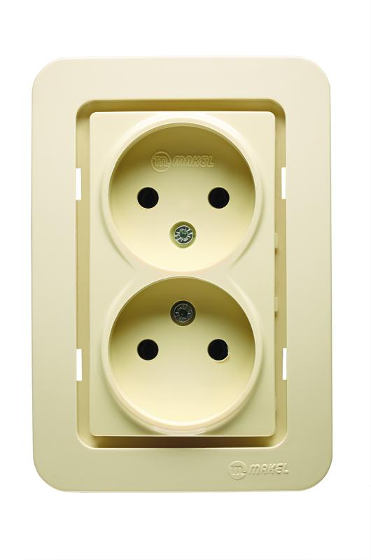 Розетка 2-м СП Lillium 10А без заземл. без вставки крем. Makel 71217