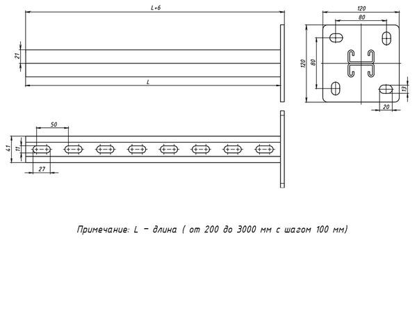 Стойка STRUT двойная 41х21 L2600 сталь HDZ EKF stsd412126-HDZ