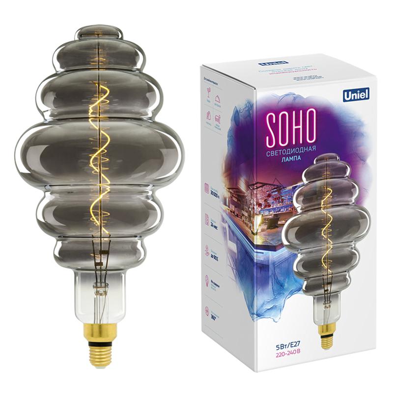 Лампа светодиодная филаментная LED-SF40-5W/SOHO/E27/CW CHROME/SMOKE GLS77CR SOHO спиральный филамент хром./дым. колба Uniel UL-00005920