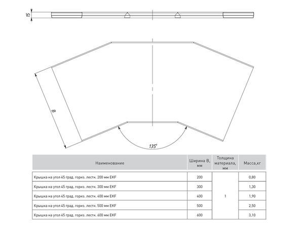 Крышка для угла горизонтального 45град. осн.600 HDZ EKF kglt45600-HDZ