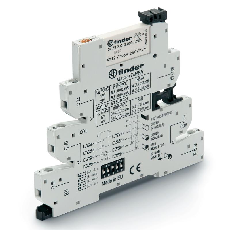 Модуль интерфейсный (сборка 34.51.7.012.0010 + 93.68.0.024) электромеханич. реле с таймером серия MasterTimer (мультифункциональный: AIDIGISWBECEDEEE) 1CO 6А AgNi 12В AC/DC IP20 винт. клеммы FINDER 398100120060