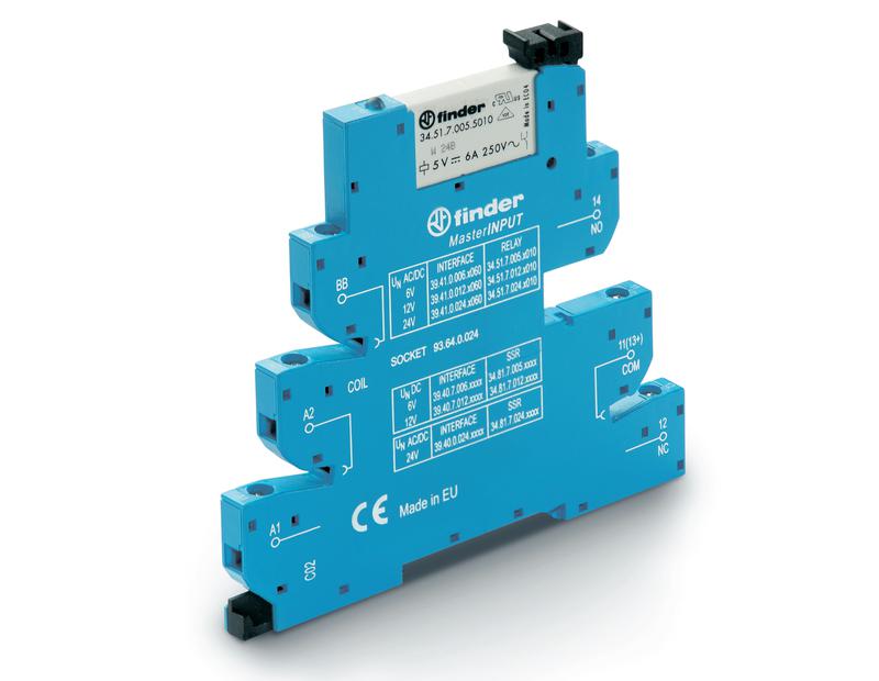Модуль интерфейсный (сборка 34.51.7.012.5010 + 93.64.7.024) электромеханич. реле серия MasterINPUT 1CO 6А AgNi+Au 12В AC/DC IP20 винт. клеммы FINDER 394100125060
