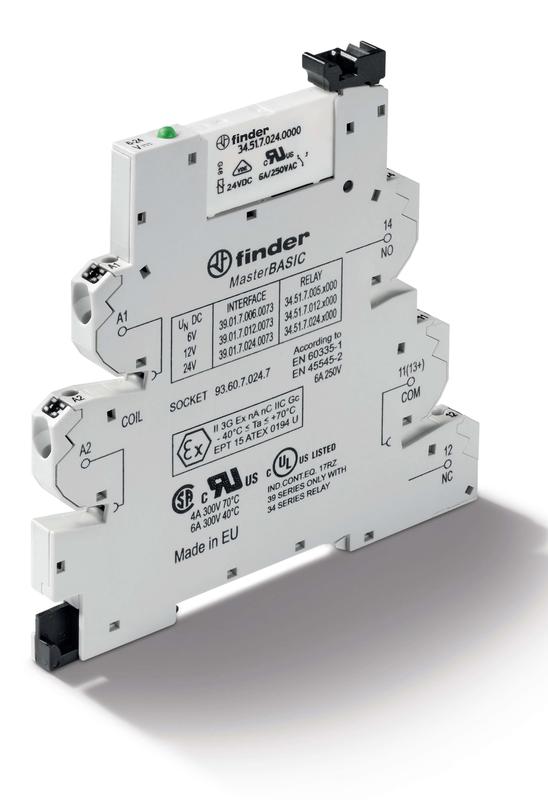 Модуль интерфейсный (сборка 34.51.7.024.0000 + 93.60.0.240.7) электромеханич. реле серия MasterBASIC 1CO 6А 240В AC/DC IP20 безвинт. клеммы Push-in версия ATEX FINDER 390102400073