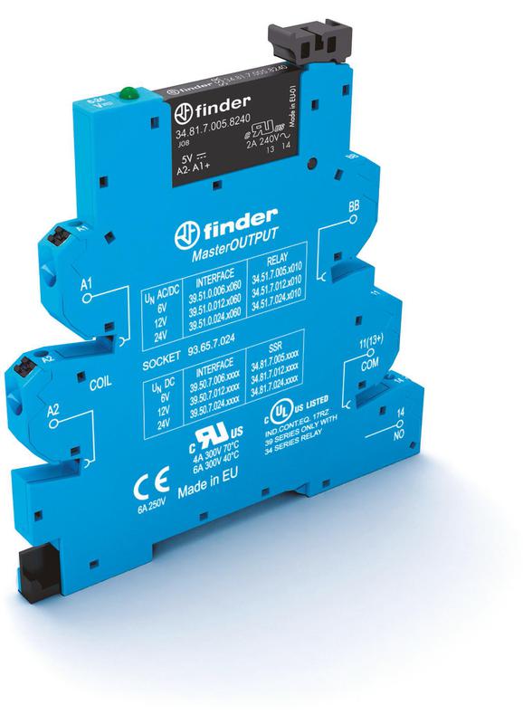 Модуль интерфейсный (сборка 34.81.7.005.9024 + 93.65.7.024) твердотельное реле MasterOUTPUT выход 6А (24В DC) 6В DC IP20 безвинт. клеммы Push-in FINDER 395070069024