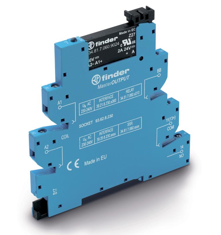 Модуль интерфейсный (сборка 34.81.7.012.9024 + 93.62.7.024) твердотельное реле MasterOUTPUT выход 6А (24В DC) 12В DC IP20 винт. клеммы FINDER 392070129024