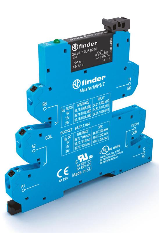 Модуль интерфейсный (сборка 34.81.7.012.9024 + 93.67.7.024) твердотельное реле MasterINPUT выход 6А (24В DC) 12В DC IP20 безвинт. клеммы Push-in FINDER 397070129024