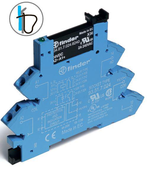 Модуль интерфейсный (сборка 34.81.7.060.7048 + 93.51.0.125) твердотельное реле выход 01А (48В DC) 110-125В AC/DC IP20 безвинт. клеммы (пружинный зажим) FINDER 389101257048