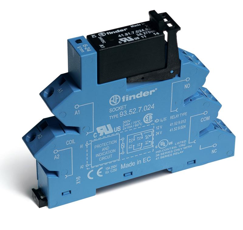 Модуль интерфейсный (сборка 41.81.7.024.8240 + 93.52.0.024) твердотельное реле выход 3А (240В AC) 24В AC/DC IP20 безвинт. клеммы (пружинный зажим) FINDER 384100248240