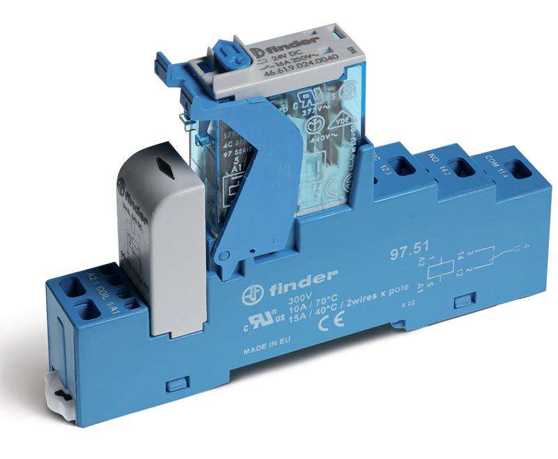 Модуль интерфейсный (сборка 46.61.9.024.0040 + 99.02.9.024.99 + 97.51SPA) электромеханич. реле 1CO 16А AgNi 24В DC IP20 безвинт. клеммы (пружинный зажим) пластик. клипса LED + диод кнопка тест + мех.индикатор FINDER 4C5190240050SPA