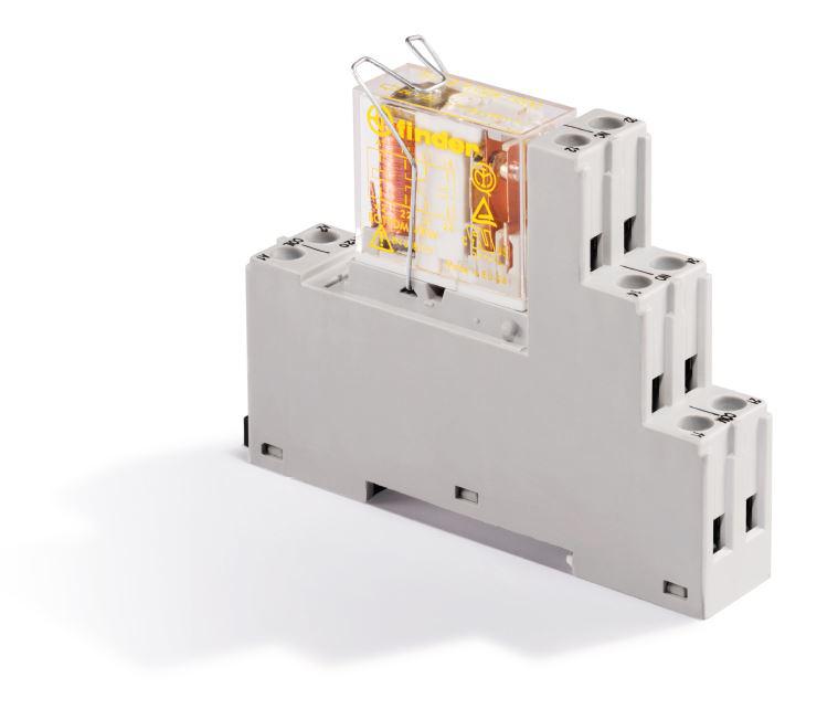 Модуль интерфейсный (сборка 50.12.9.006.5000 + 95.05.7SMA) электромеханич. реле безопасности 2CO 8А AgNi+Au 6В DC IP20 винт. клеммы металлич. клипса FINDER 481290065007SMA