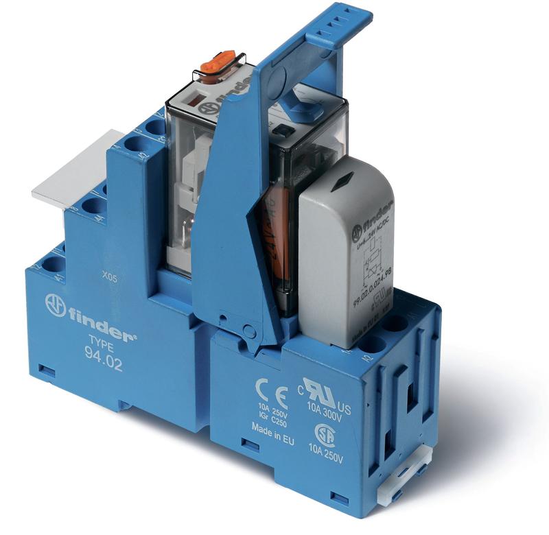 Модуль интерфейсный (сборка 55.32.9.125.0040 + 99.02.9.220.99 + 94.02SMA) электромеханич. реле 2CO 10А AgNi 125В DC IP20 винт. клеммы металлич. клипса LED + диод FINDER 583291250050SMA
