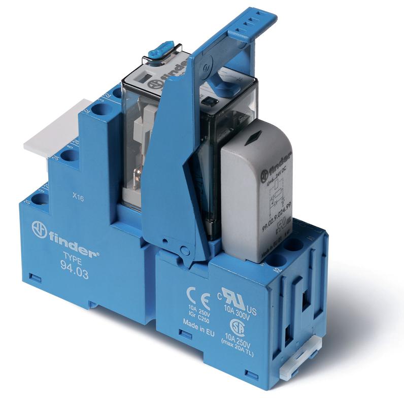 Модуль интерфейсный (сборка 55.33.9.048.0010 + 99.02.9.060.99 + 94.03SMA) электромеханич. реле 3CO 10А AgNi 48В DC IP20 винт. клеммы металлич. клипса LED + диод FINDER 583390480050SMA