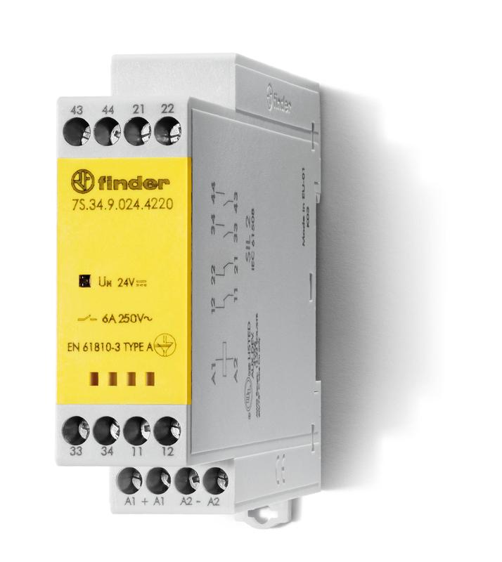 Реле безопасности модульное электромеханич. (реле с принудительным управлением контактами) 2NO+2NC 6А AgSnO2 120В AC винт. клеммы 22.5мм IP54 FINDER 7S3481204220PAS