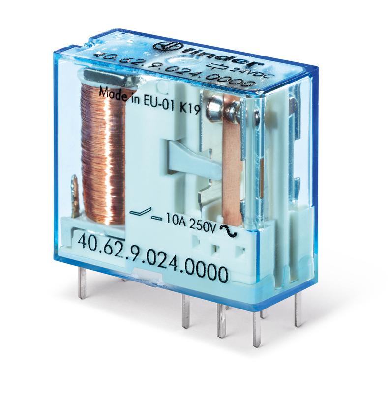 Реле миниатюрное универсальное электромеханич. монтаж на печатную плату или в розетку выводы с шагом 5мм 2CO 10А AgNi 48В DC (чувствит.) RTII (уп.10шт) FINDER 406270480000PAC