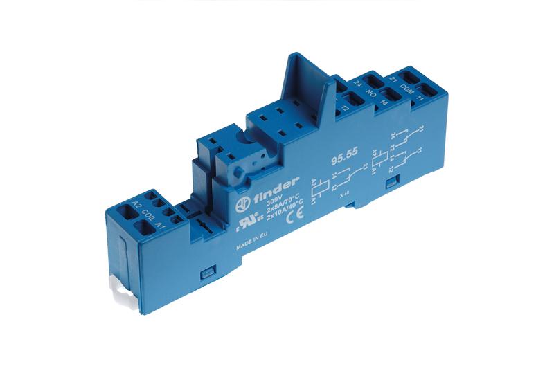 Розетка с безвинт. клеммами (пружинный зажим) для реле 40.51 40.52 40.61 40.62 модули 99.02 86.03 в комплекте пластик. клипса 095.91.3 син. FINDER 9555SPA