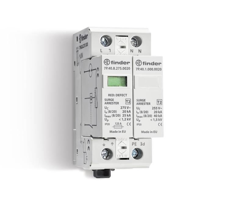 Устройство защиты от импульсных перенапряжений УЗИП тип 2 (1 варистор/разрядник + 1 разрядник) FINDER 7P4282751020
