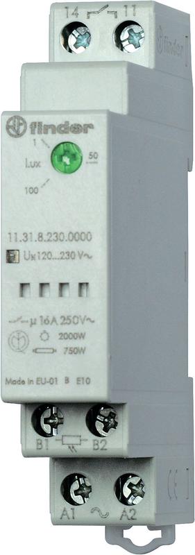 Фотореле модульное с фотоэлементом 011.03 монтаж на рейку 35мм 1NO 16А 230В AC настройка чувствит. 1…100люкс 17.5мм фотореле IP20 фотоэлемент IP54 FINDER 113182300000POS