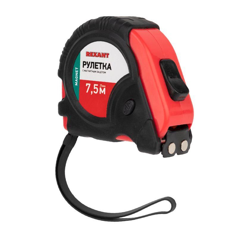 Рулетка Профи 7.5мх25мм магнитная прорезиненный корпус Rexant 12-9016